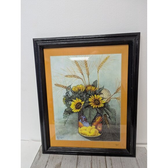 Jane McClure Jane's Prints Sunflowers Wheat Tin Can Farm Country Framed Print - Picture 1 of 3